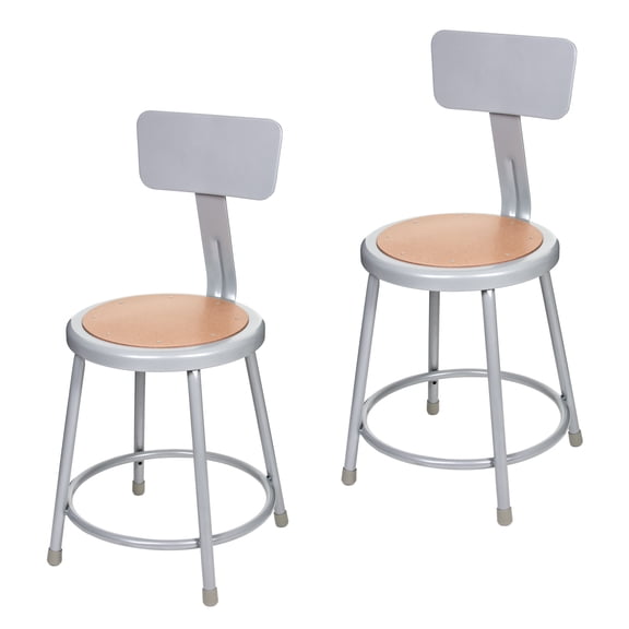 Hampden Furnishings Flynn Collection 18" Masonite/Steel Stool with Backrest, Grey, 2 Pack