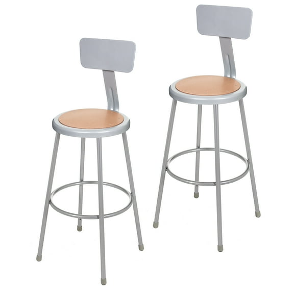 Hampden Furnishings Flynn Collection 30" Masonite/Steel Stool with Backrest, Grey, 2 Pack