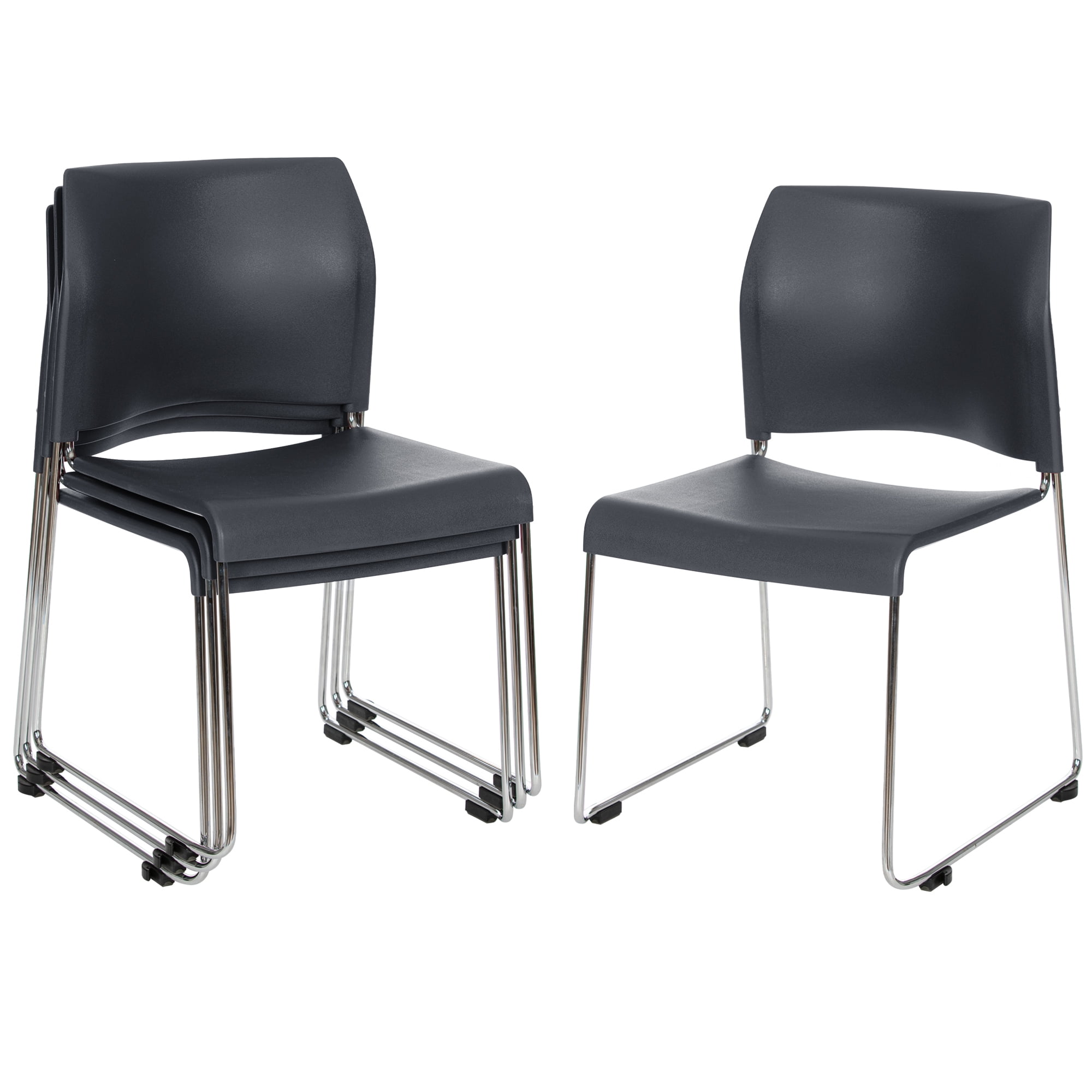 Hampden Furnishings Jody Collection Plastic Stack Chair, Charcoal, Pack of 4