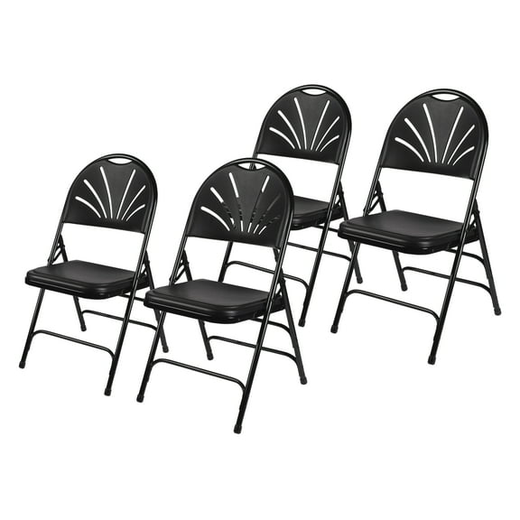 Hampden Furnishings Lusitano Collection Fan Back Folding Chair, Black, Pack of 4