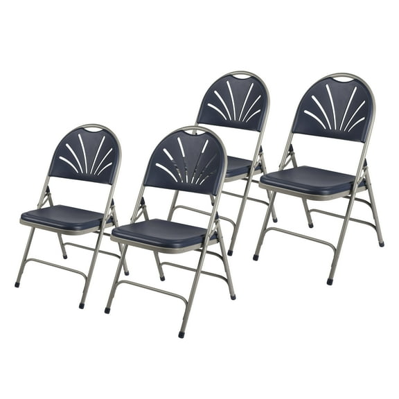 Hampden Furnishings Lusitano Collection Fan Back Folding Chair, Dark Blue, Pack of 4