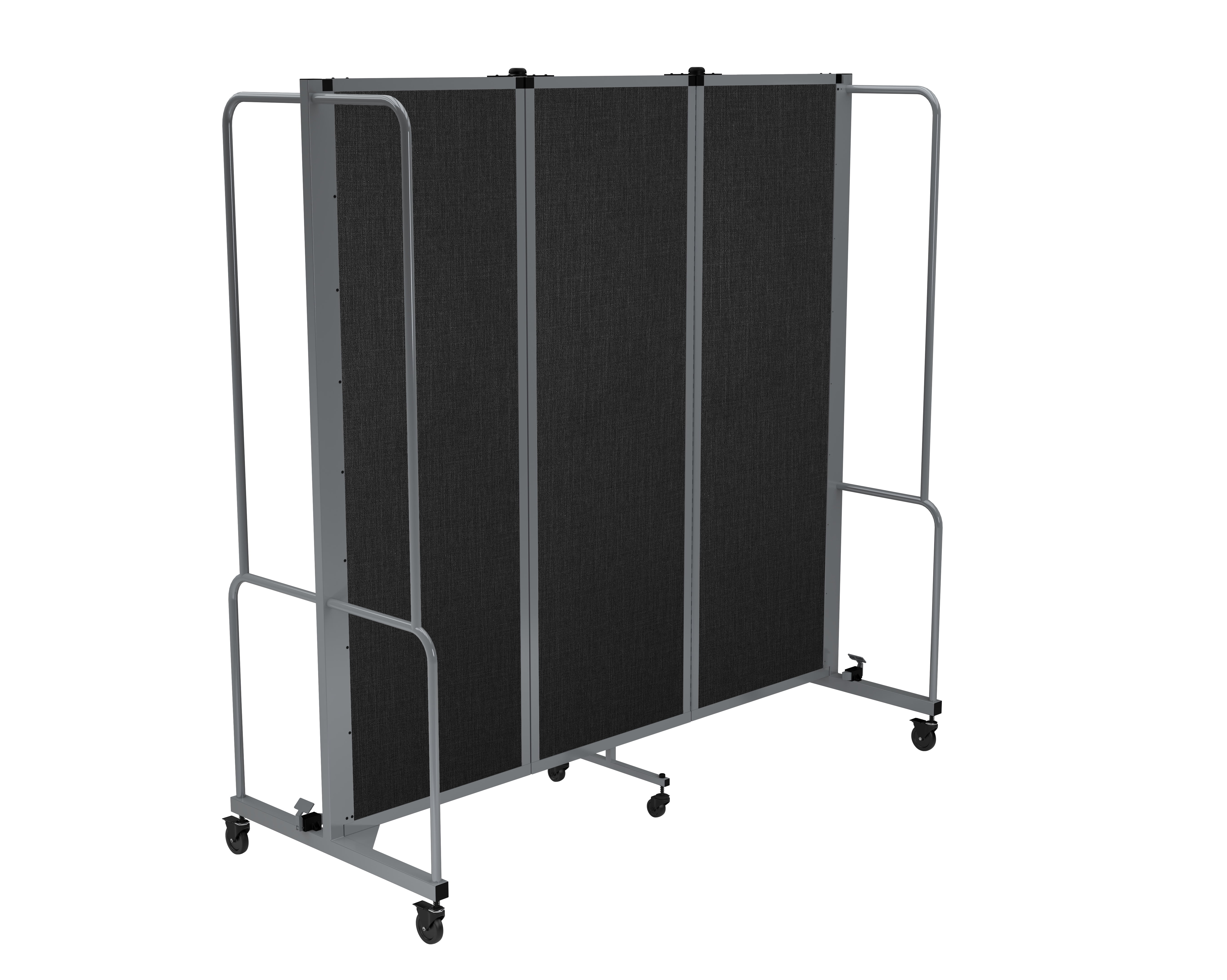 Hampden Furnishings Otis Collection Portable Room Divider, 3 Black Panels, Grey Frame