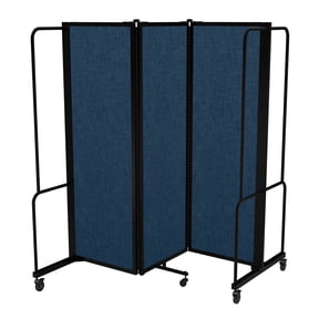 Hampden Furnishings Otis Collection Portable Room Divider, 3 Blue Panels, Black Frame