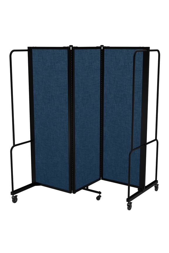 Otis Collection Portable Room Divider, 3 Blue Panels, Black Frame