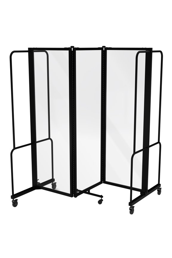 Otis Collection Portable Room Divider, 3 Transparent Panels, Black Frame