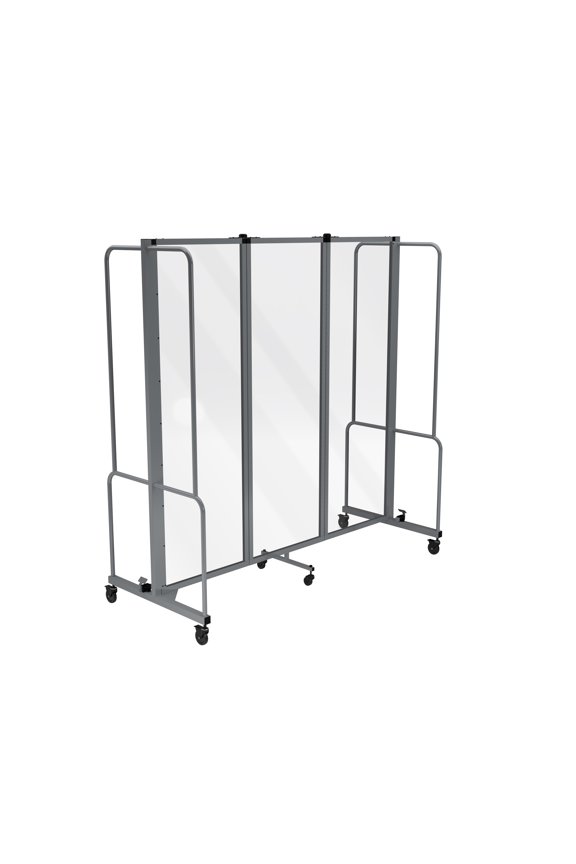 Otis Collection Portable Room Divider, 3 Transparent Panels, Grey Frame