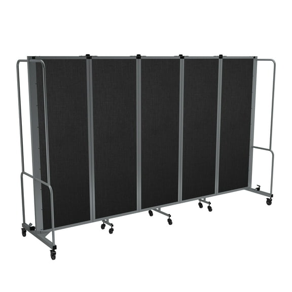 Hampden Furnishings Otis Collection Portable Room Divider, 5 Black Panels, Grey Frame