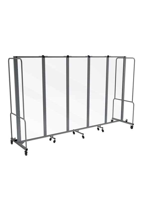 Otis Collection Portable Room Divider, 5 Transparent Panels, Grey Frame