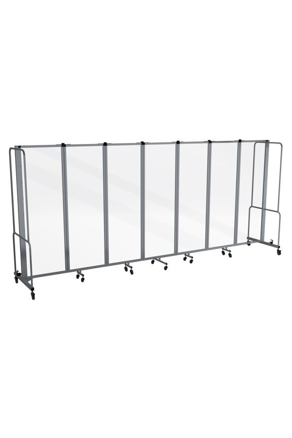 Otis Collection Portable Room Divider, 7 Transparent Panels, Grey Frame
