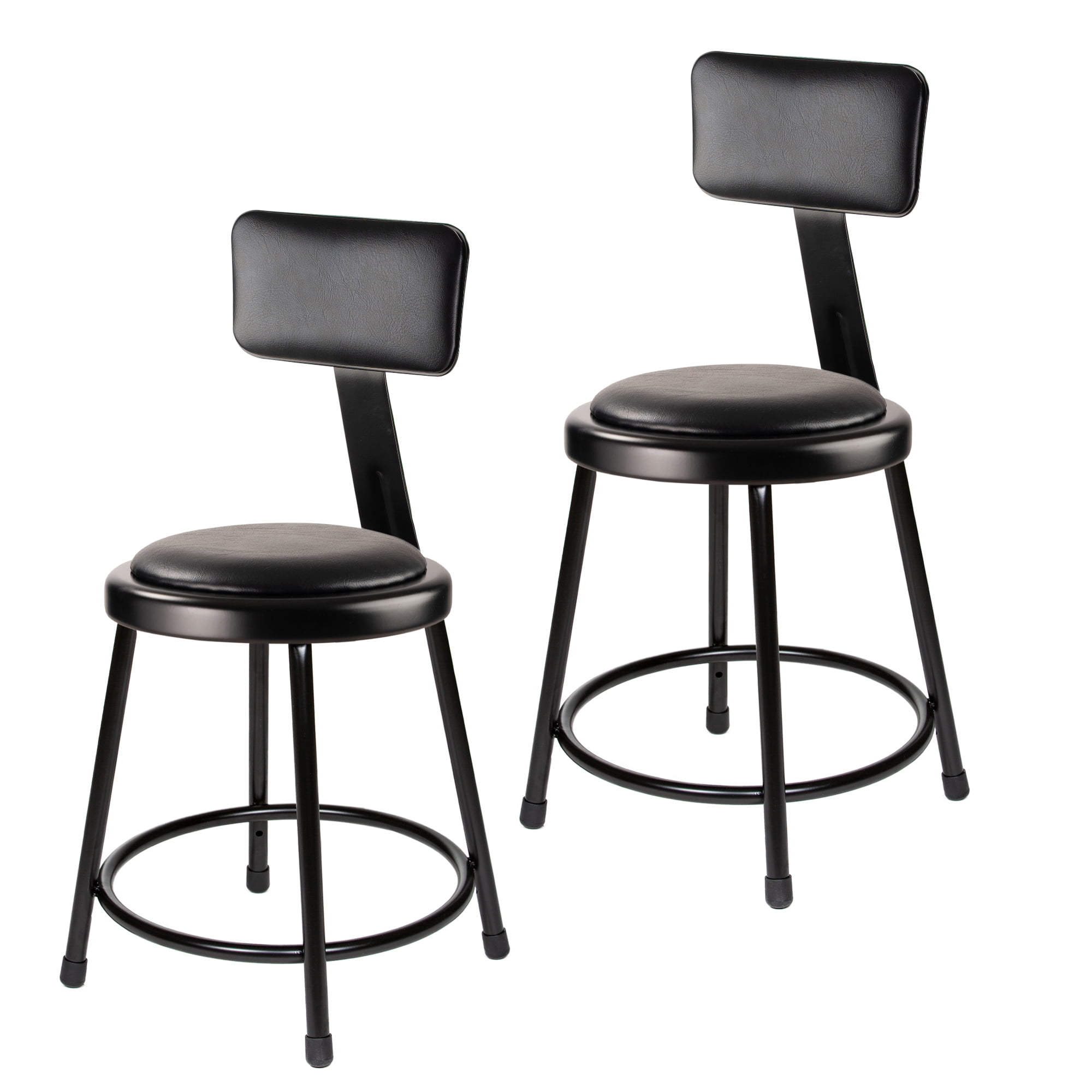 Hampden Furnishings Otto 18" Vinyl Padded Science Stool with Backrest, Black, Pack of 2