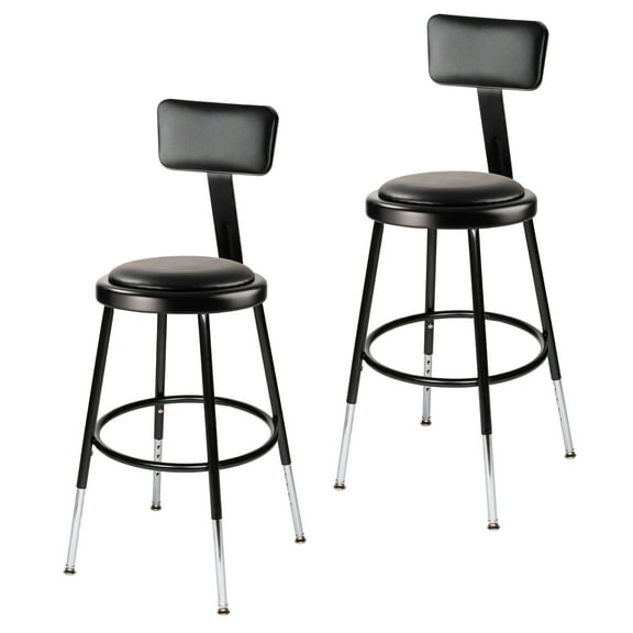 Hampden Furnishings Otto 19"-27" Adjustable Steel Science Stool with Backrest, Black, 2 Pk