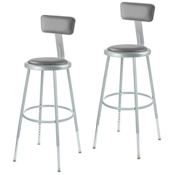 Hampden Furnishings Otto 25"-33" Vinyl Padded Science Stool with Backrest, Grey, 2 Pack