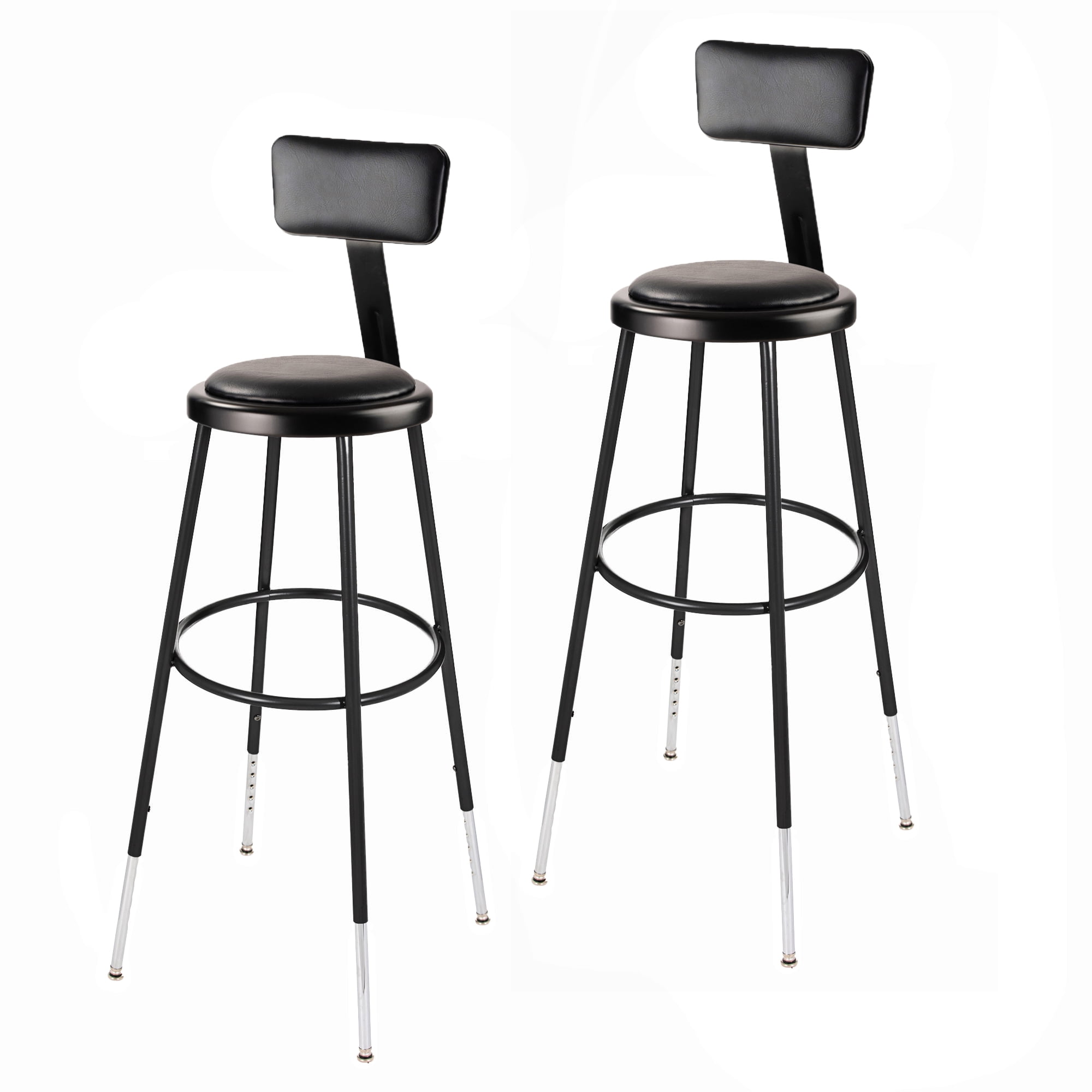 Hampden Furnishings Otto 32"-39"Adjustable Vinyl Padded Stool with Backrest, Black, 2 Pack