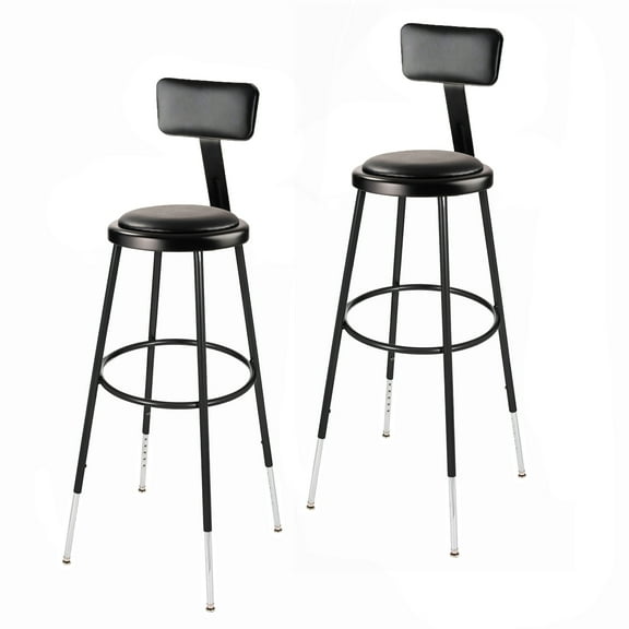 Hampden Furnishings Otto 32"-39"Adjustable Vinyl Padded Stool with Backrest, Black, 2 Pack