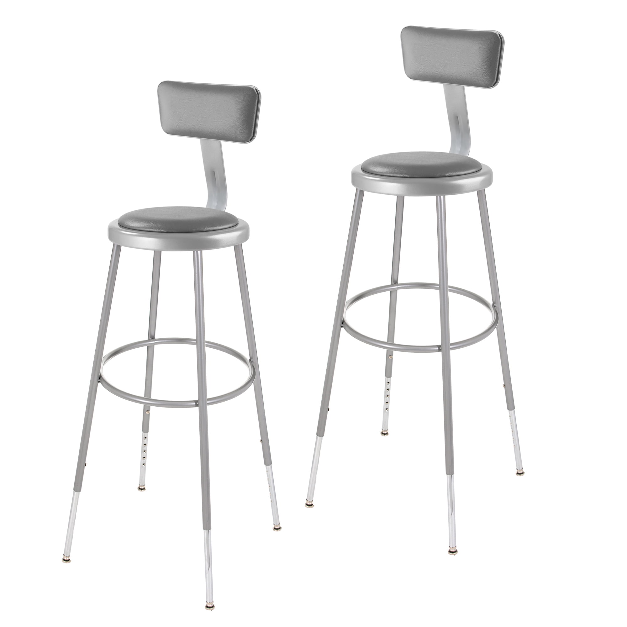 Hampden Furnishings Otto 32"-39" H Adjustable Vinyl Padded Stool with Backrest, Grey, 2 PK