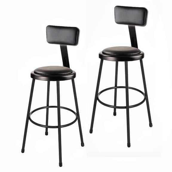 Hampden Furnishings Otto Collection 30" Vinyl Padded Stool With Backrest, Black, Pack of 2