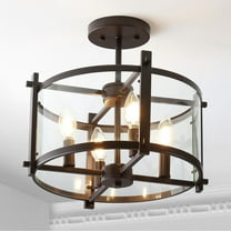 JONATHAN Y Hampdon 15" Iron/Glass Modern Drum LED Flush Mount, Oil Rubbed Bronze, JYL6700A