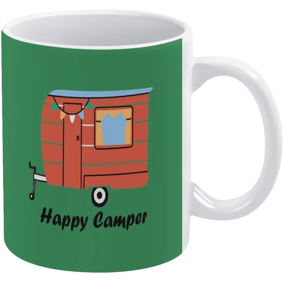Hamper Car Camper Caravan Van on Green White Ceramic Cup, 11 Oz Tea Mug, Coffee Mug, Milk Mug, Juice Ceramic Cup for Home Offices Cafe Party Mom Father Daughter Son