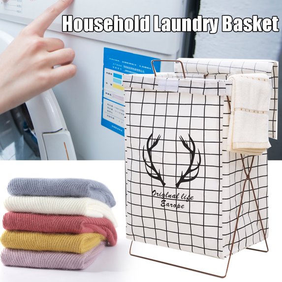 Hamper Laundry Basket - Waterproof Hamper | Foldable Cotton Linen Hamper Laundry Basket Bag with Handle and Lid for Kids Room,Shelf Basket,Toy Organizer (Black and White)