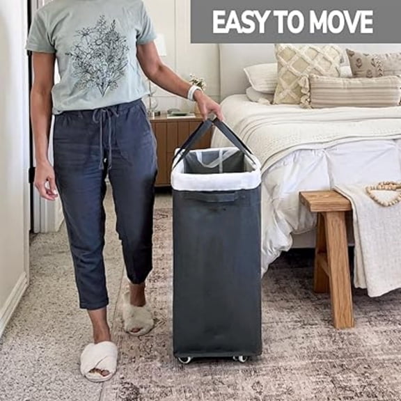 Hamper with Wheels, 2-Pack 75L Foldable Laundry Baskets with Removable Wash Bags, Dirty Laundry Basket for Corner Dorm,Grey