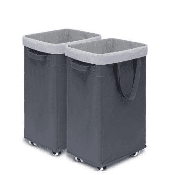 Hamper with Wheels, 2-Pack 75L Foldable Laundry Baskets with Removable Wash Bags, Dirty Laundry Basket for Corner Dorm, Slim Laundry Basket, Grey