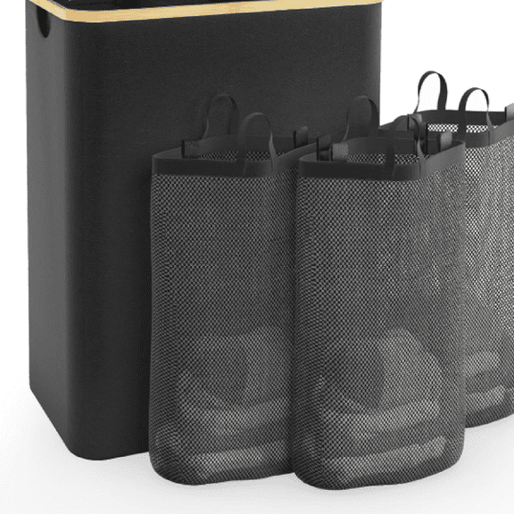 Hampers for Laundry Basket with Lid, 160L Extra Large 3 Section Clothes Divided Organizer for Bedroom, Laundry Room, Dirty Clothing Hamper, Black