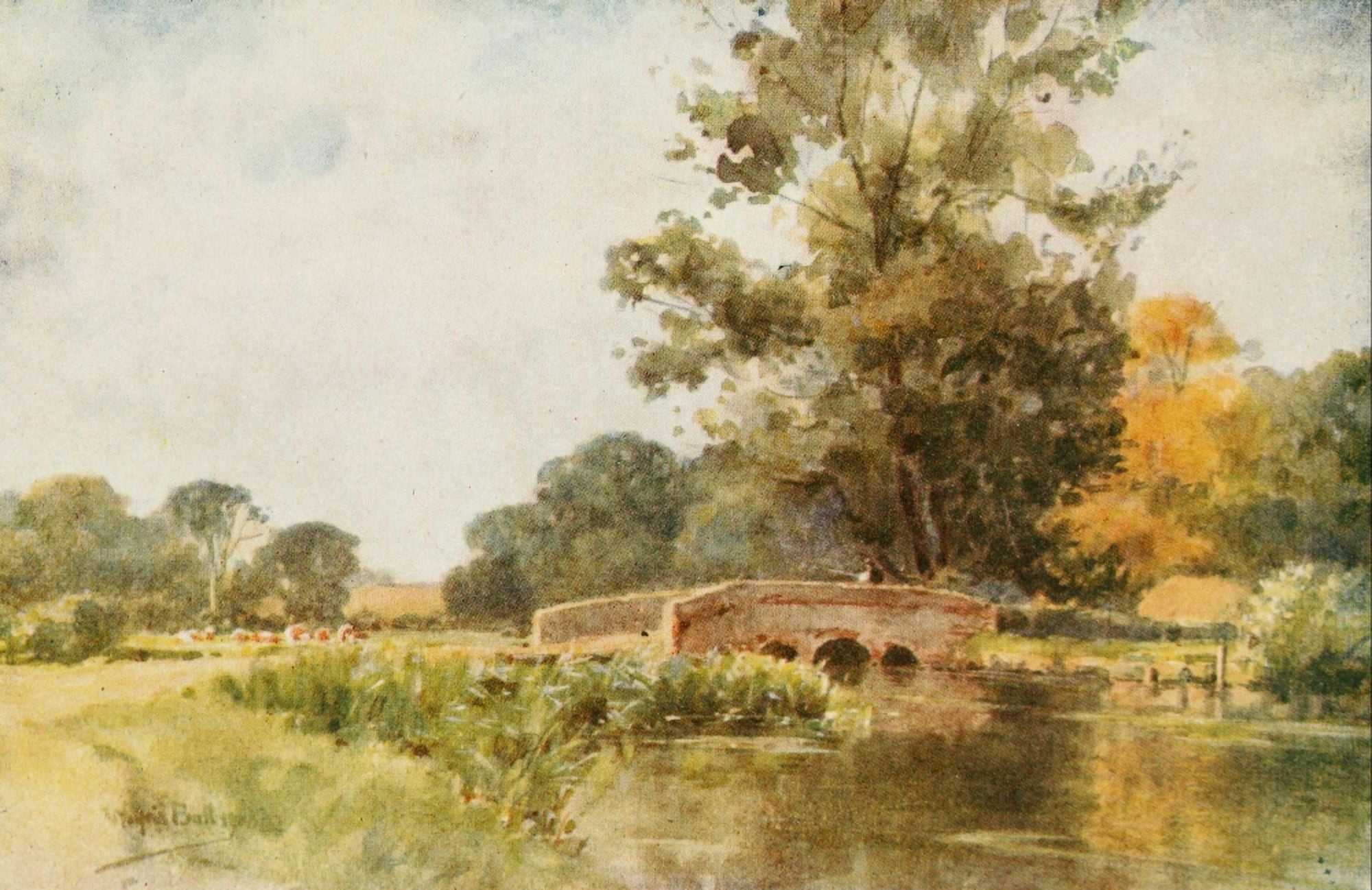 Hampshire 1913 Old Basing Bridge Canvas Art - Wilfrid Ball (24 x 36)