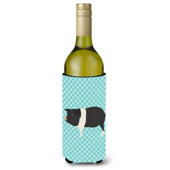 Hampshire Pig Blue Check Wine Bottle Beverge Insulator Hugger
