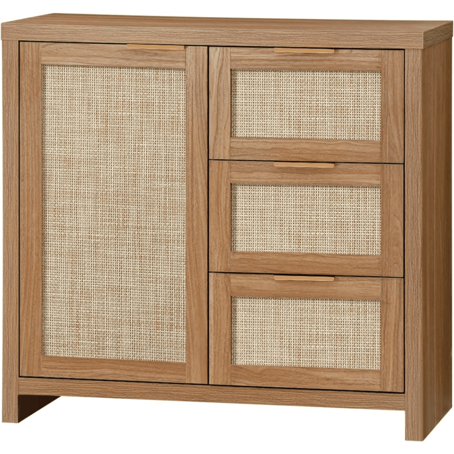 Hampstead 3-Drawer Rattan Storage Cabinet - Midnight Oak Sideboard For Living Room, Kitchen, Or Hallway