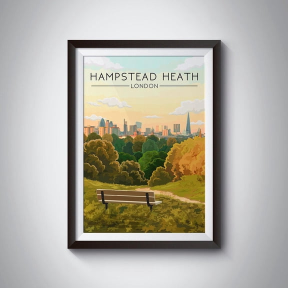 Hampstead Heath Parliament Hill London Skyline Park Art, Unframed Paper Poster 8x10in