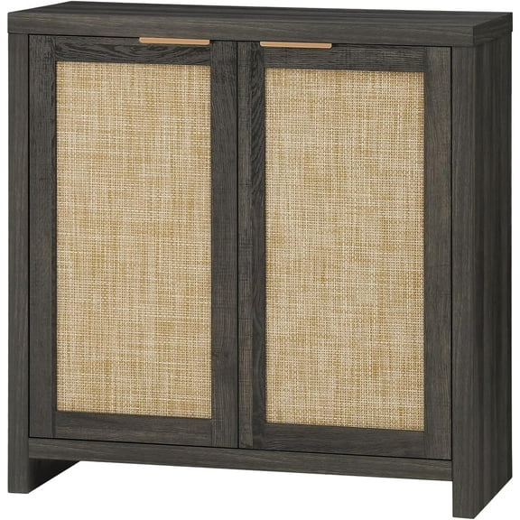 Hampstead Storage Sideboard Cabinet with Rattan Doors and Adjustable Shelves, Buffet Kitchen Cabinet Cupboard Console for Living Room