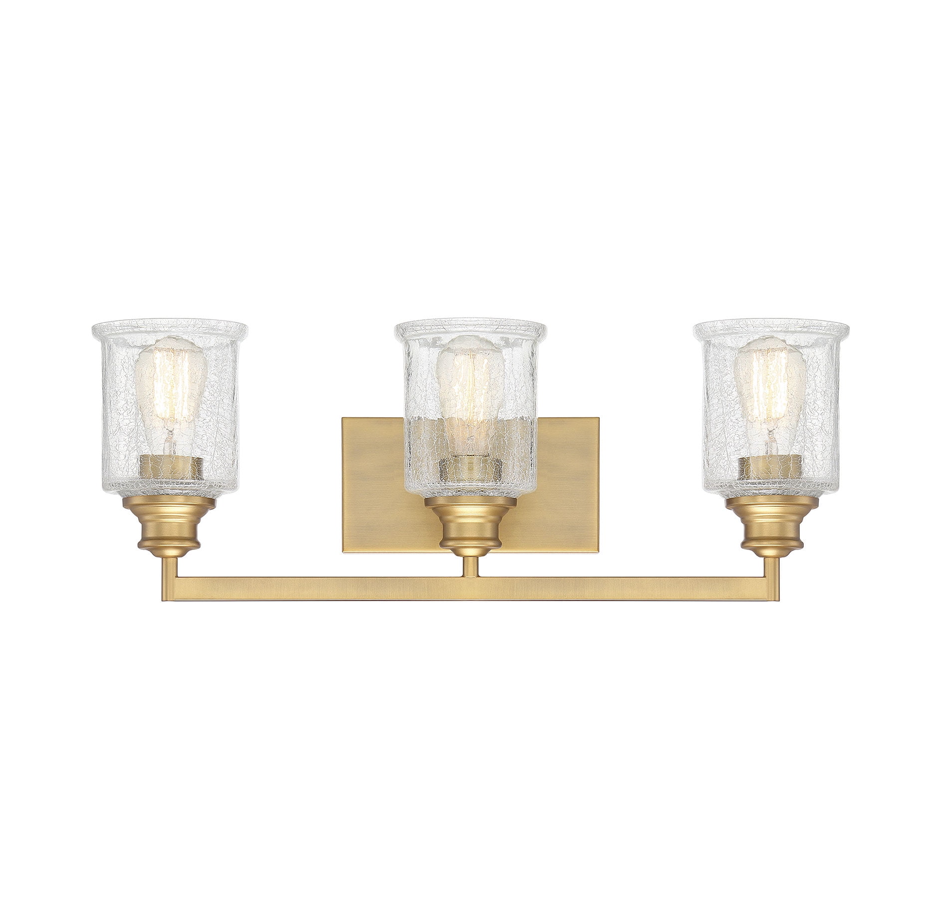 Hampton Warm Brass 3-Light Vanity with Crackle Glass Shades