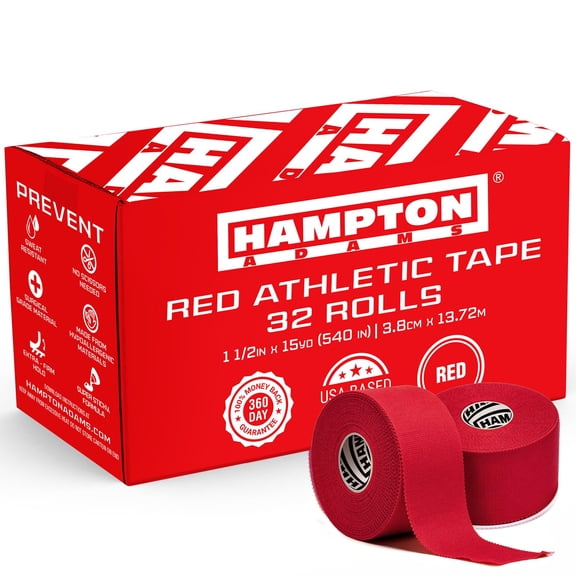Hampton Adams | As Seen on Shark Tank | Original Bulk Athletic Tape (32-Pack) | 45 ft Rolls | NO Sticky Residue & Easy to Tear | Perfect for Sports Athletes, Trainers & First Aid Injury Wrap (Red)