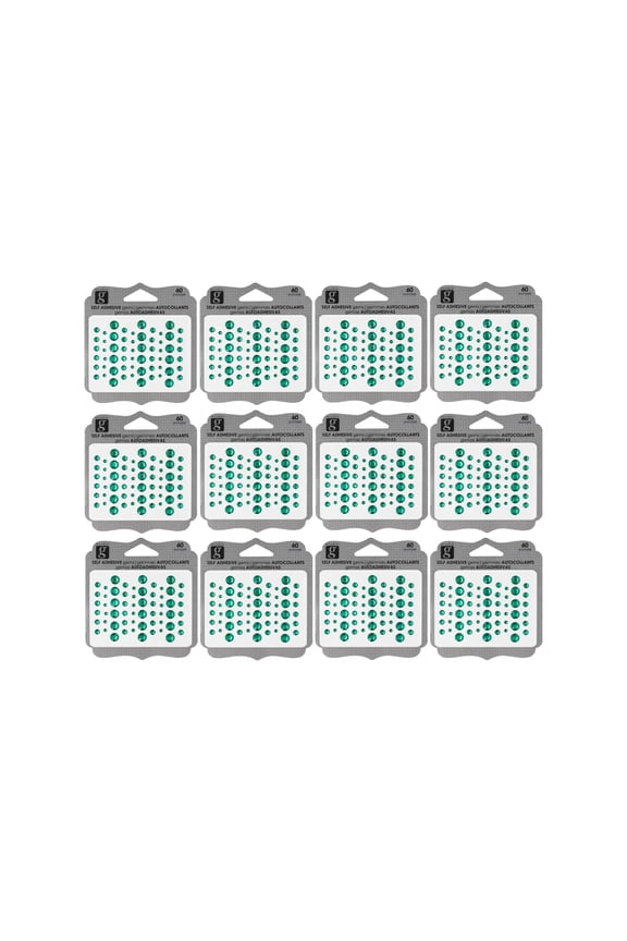 Hampton Art Studio G Adhesive Bling Green 12 Piece, Self-Adhesive Dimensional Gems in 3 Sizes, Craft Rhinestones for Scrapbooking Cards DIY Projects