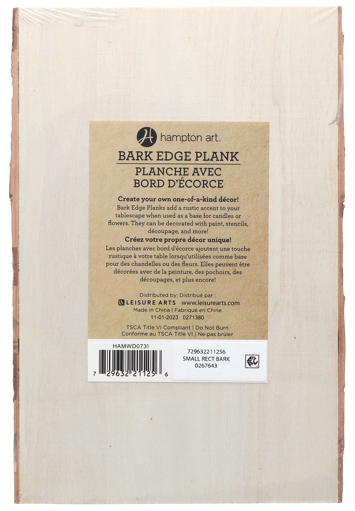 Hampton Art Basswood Rectangle W/Bark Sm (LY)