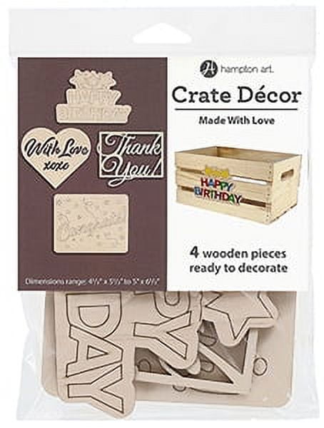 Hampton Art Brown Wood Crate Décor Made with Love, 4 Pieces