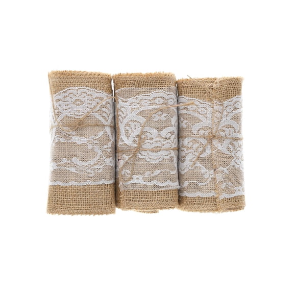 Hampton Art Burlap Ribbon with Lace Edge, 3 Rolls, 10 Feet Each, 5.5 Inch Wide, Wreath Garland and Home Decor