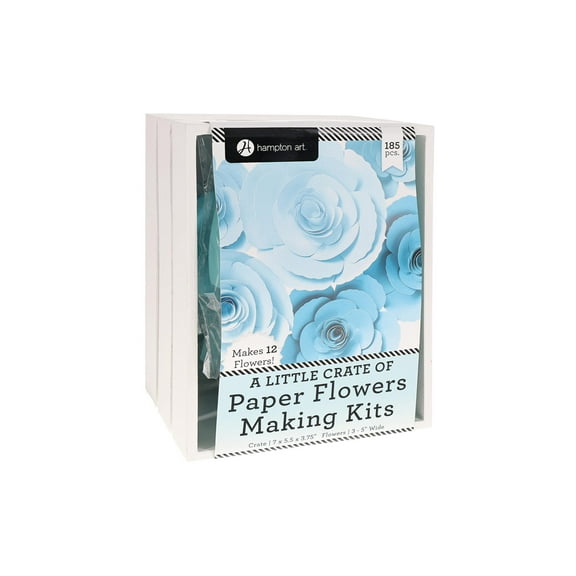 Hampton Art Little Crate Of Paper Flower Kit, Blue, 185Pc, Paper Flower Kit, Making Bouquet Craft Kits For Adults, Craft Making Kit