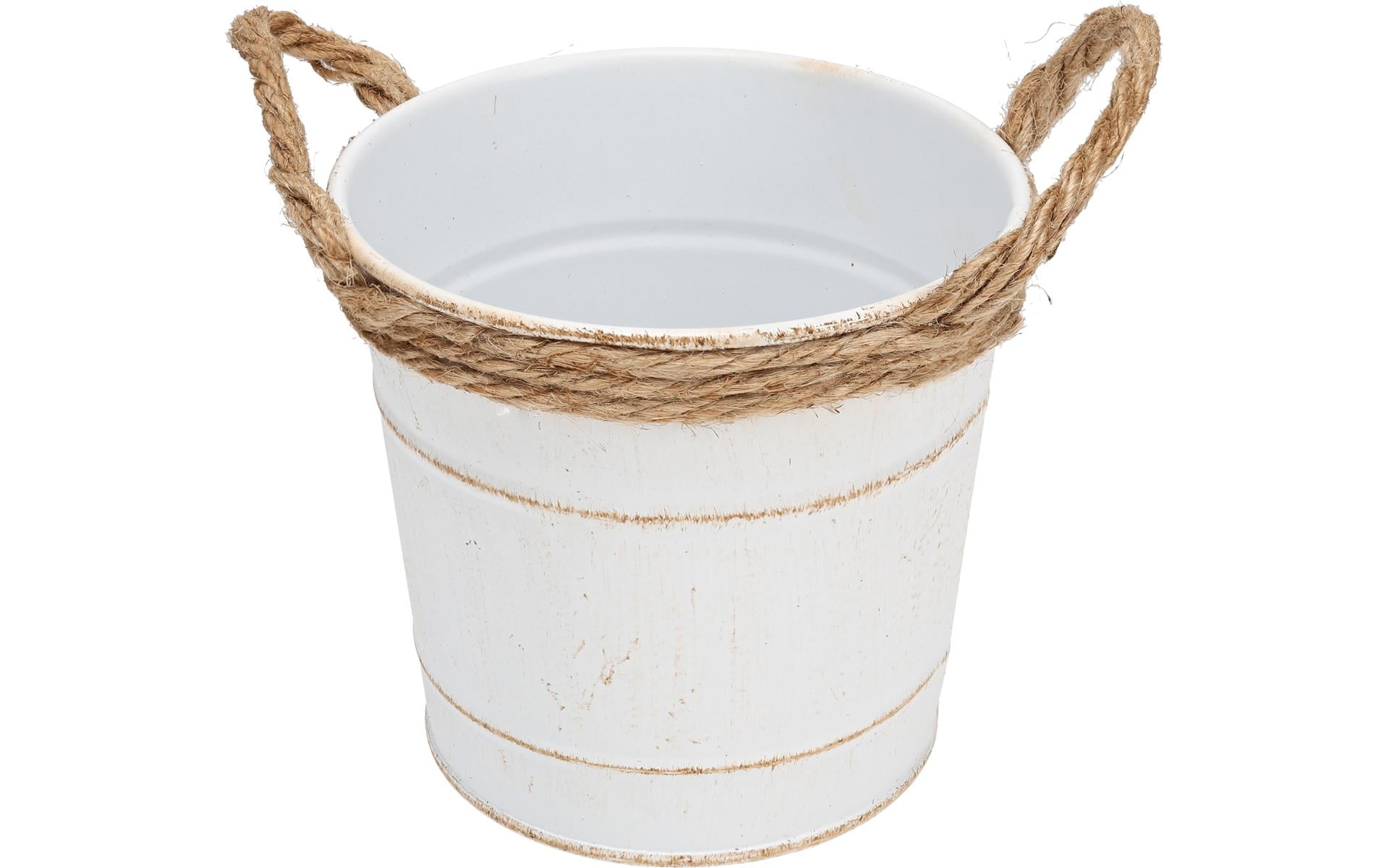 Hampton Art Rope Metal Bucket with Handles, 4.75'', White