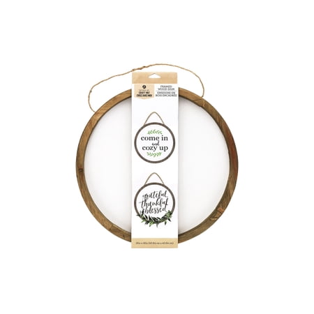 Hampton Art Round White Rustic Wood Sign Frame 16 Inch Blank with Jute Hanger