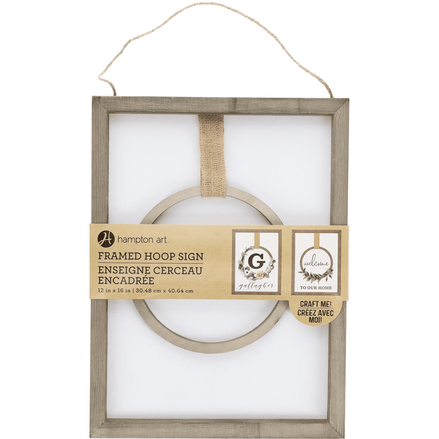 Hampton Art Wood Rustic Framed W/Hoop 12x16 White Plaques & Signs