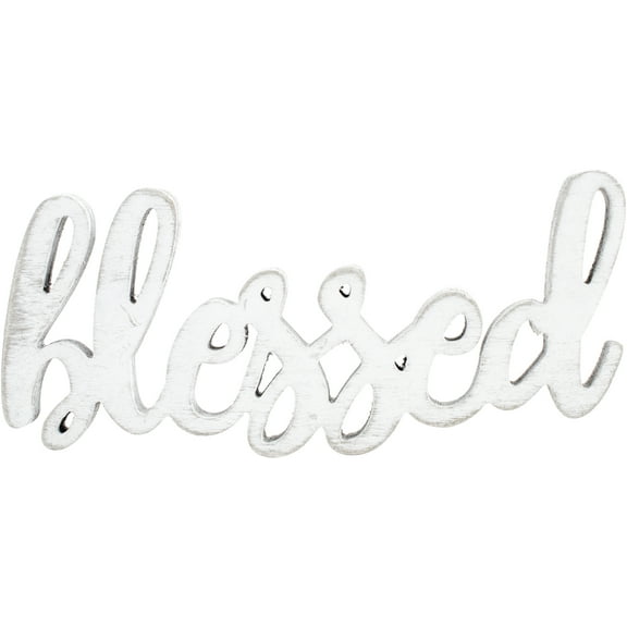 Hampton Art Wood Script Blessed White
