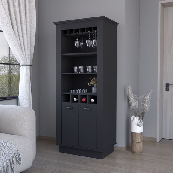 Hampton Bar Cabinet with 4-Built In Wine Rack, Glass Holder and Storage Cabinet