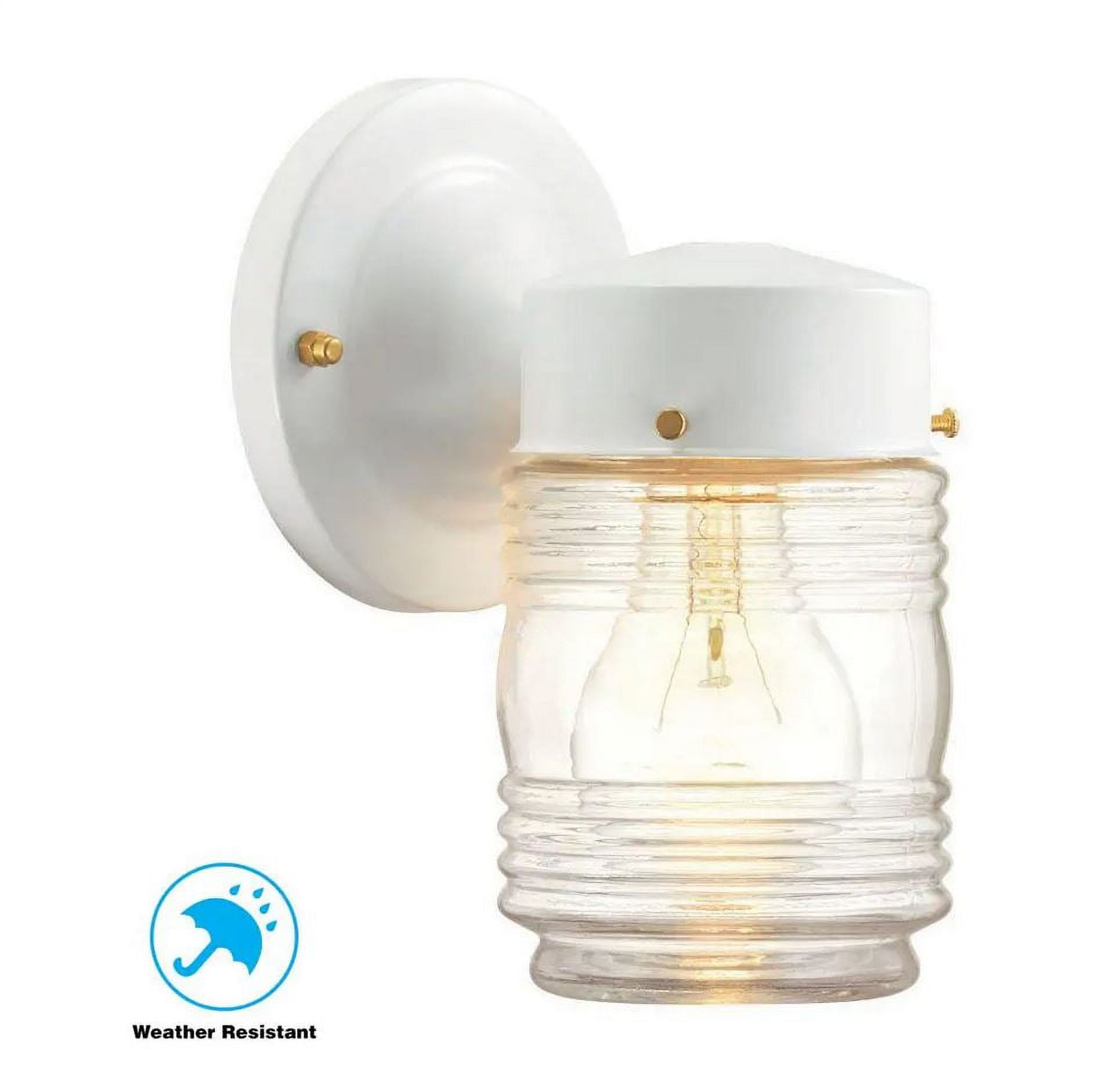 Hampton Bay 1Light Outdoor Matte White JellyJar Wall Lantern Sconce