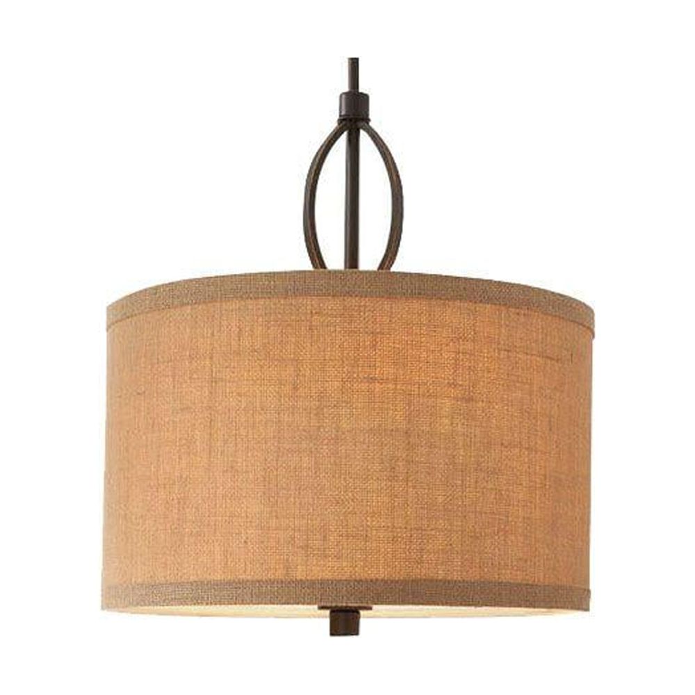 Hampton Bay 3Light OilRubbed Bronze Pendant with Burlap Drum Shade
