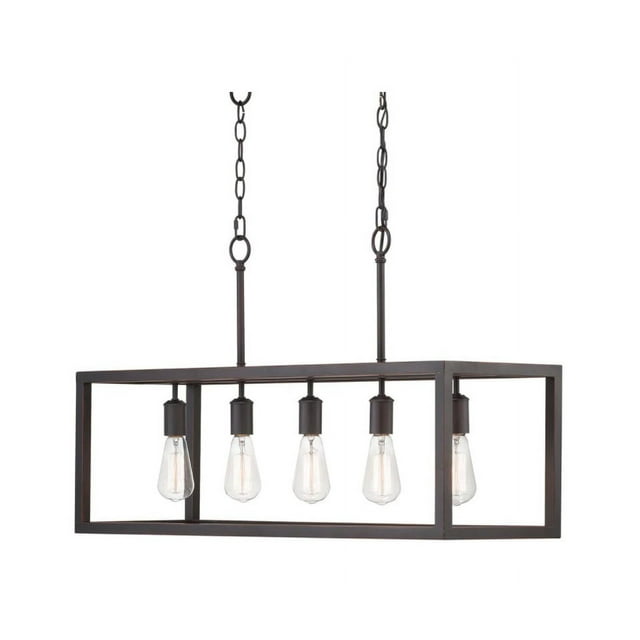 Hampton Bay Boswell Quarter 5-Light Black Industrial Linear Island Hanging Chandelier for Kitchen Islands and Dining