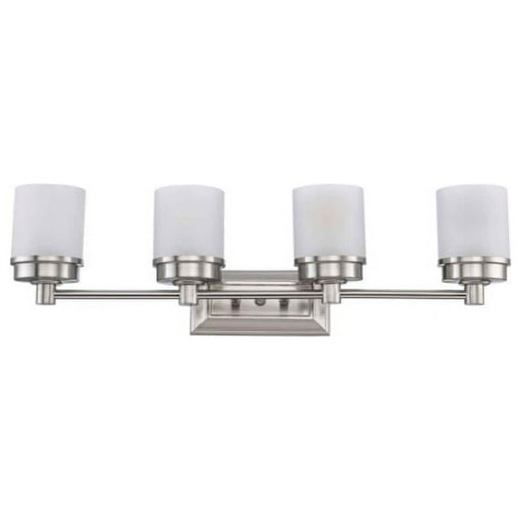 Hampton Bay Cade 27.5 in. 4-Light Brushed Nickel Bathroom Vanity Light Fixture with Frosted Glass Shades
