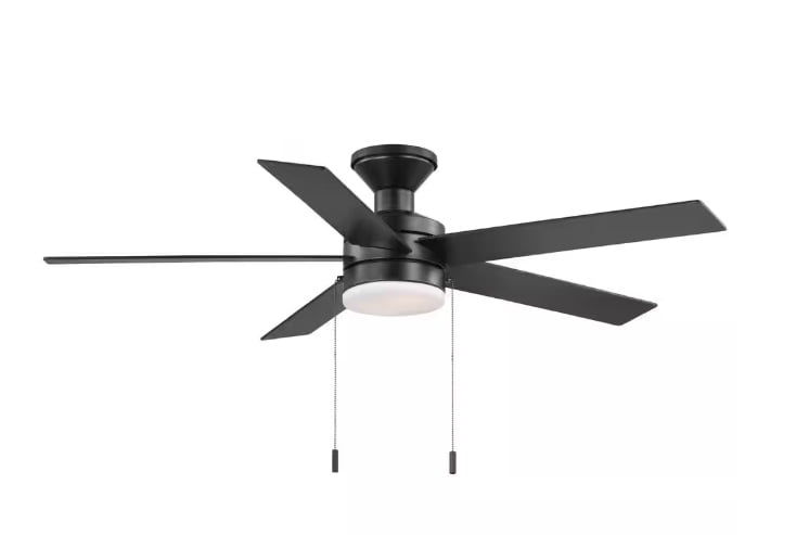 Hampton Bay Caltris 52 in. Integrated LED Indoor/Outdoor Matte Black Ceiling Fan with Light and Pull Chains Included