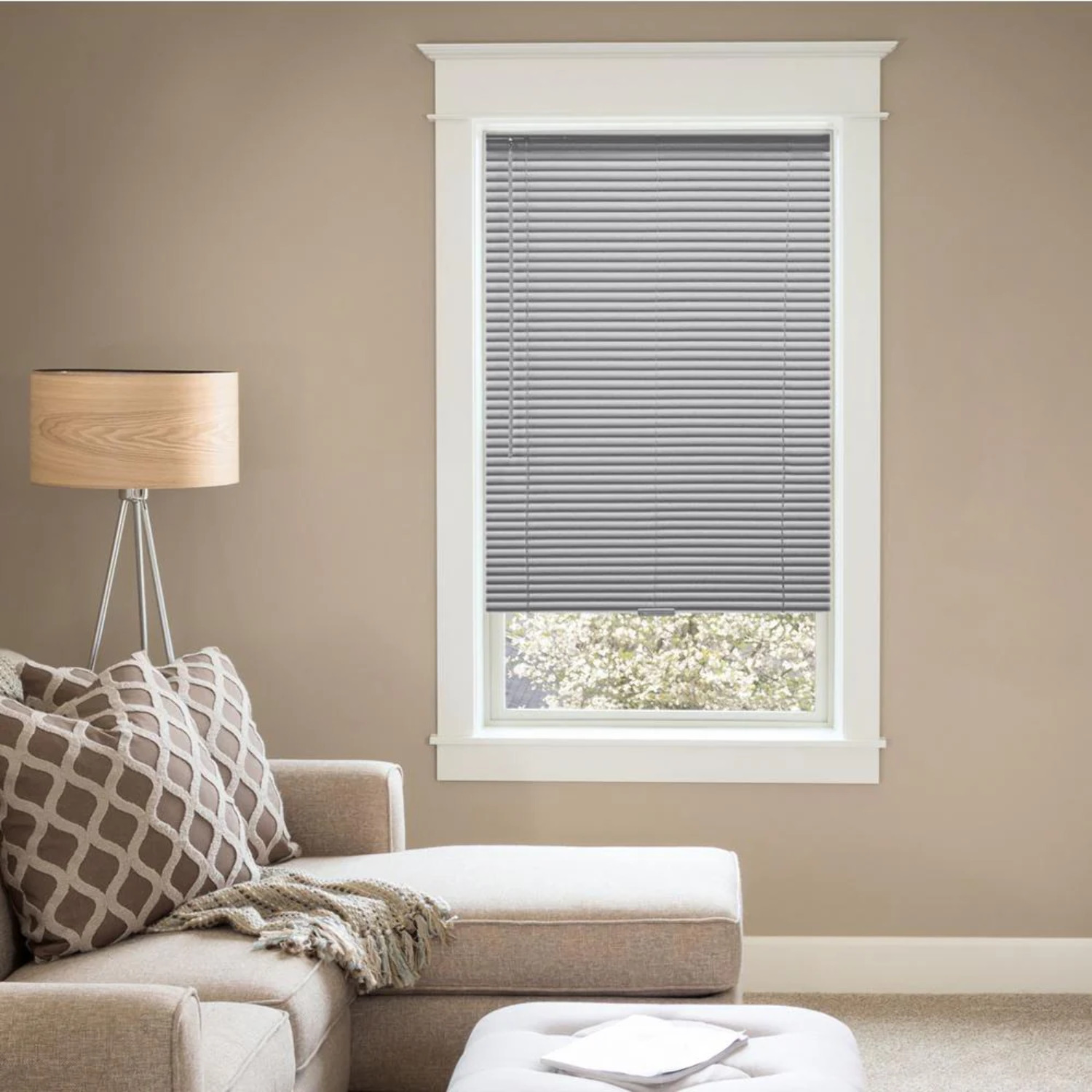 Hampton Bay Gray Cordless Room Darkening Vinyl Mini Blinds with 1 in