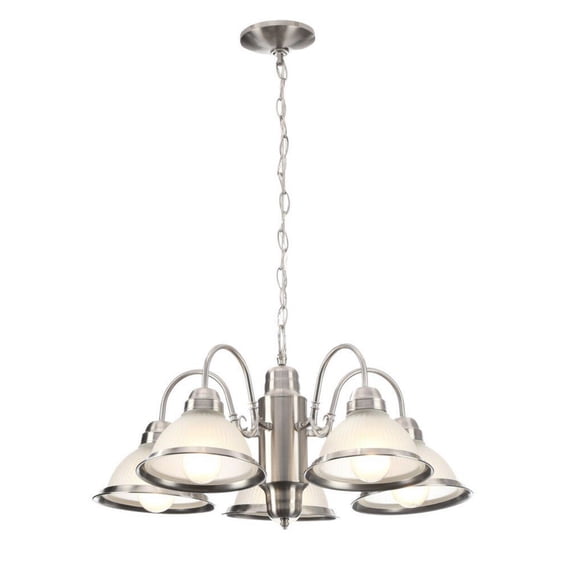 Hampton Bay Halophane 5Brushed Nickel Chandelier/Frosted Ribbed Glass Shades